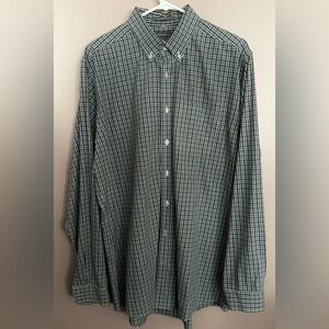 Eddie Bauer Men's Tall Large Button Down 100%Cotton Green Checkered Shirt